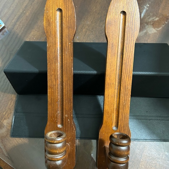 Set Pair 2 Vtg Mid Century Modern Wood Wall Candle Holders - Picture 3 of 6